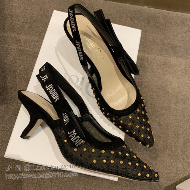 DIOR女鞋 迪奧2021專櫃新款J’ADIOR尖頭涼鞋 Dior網紗燙鑽路跟涼鞋  naq1527